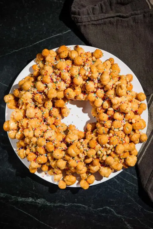Orange Glazed Struffoli with Pistachios