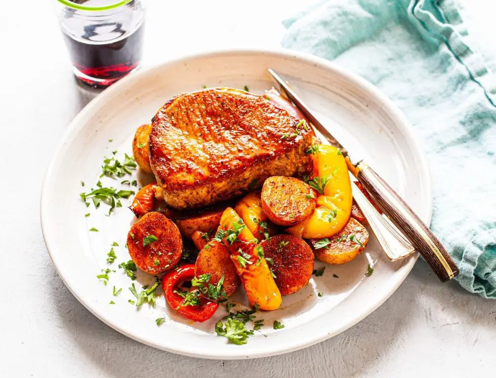 Paprika Spiced Pork Chops with Roasted Vegetables