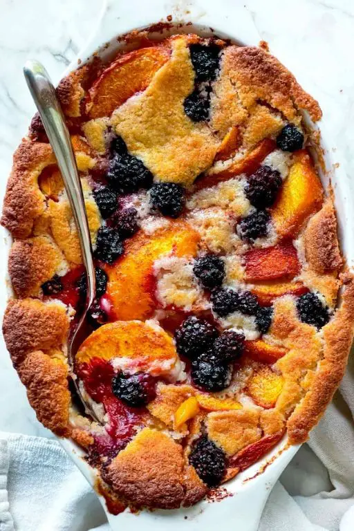 Peach and Blackberry Cobbler with a Vanilla Glaze