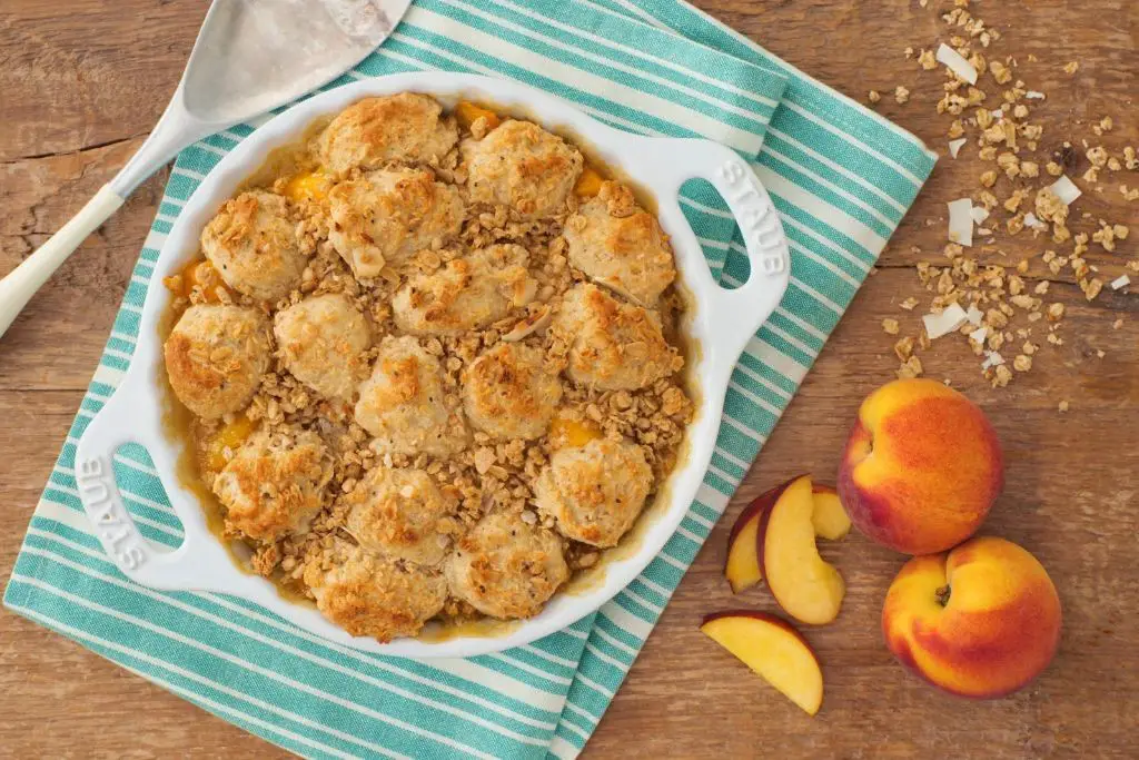 Peach and Mango Cobbler with a Coconut Topping