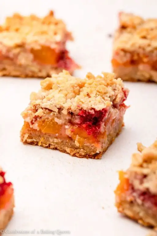 Peach and Raspberry Crumble Bars