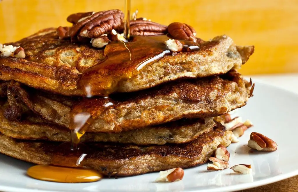Pecan Flour Pancakes with Maple Syrup