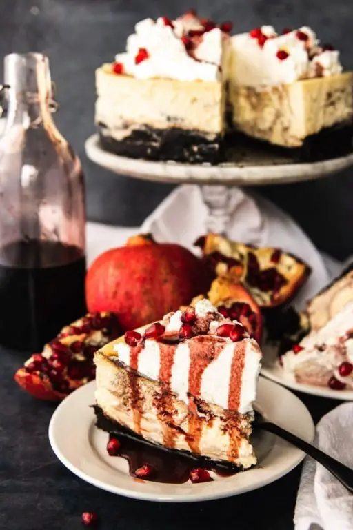 Pomegranate Cheesecake with Chocolate Drizzle