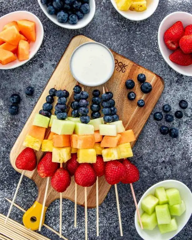 Rainbow Fruit Skewers with Yogurt Dip