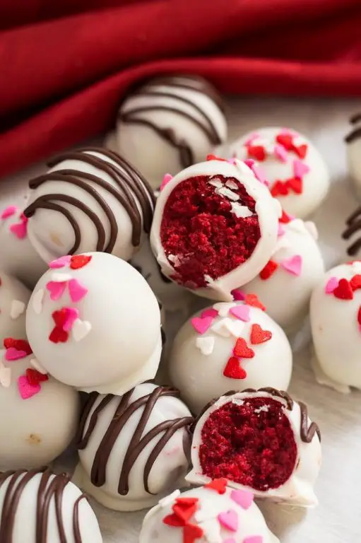 Red Velvet Cake Balls Dipped in Chocolate