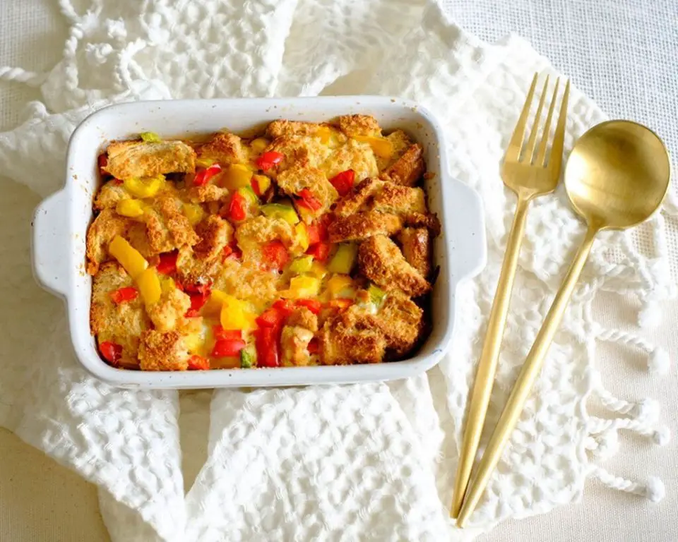Roasted Red Pepper and Mozzarella Savory Bread Pudding