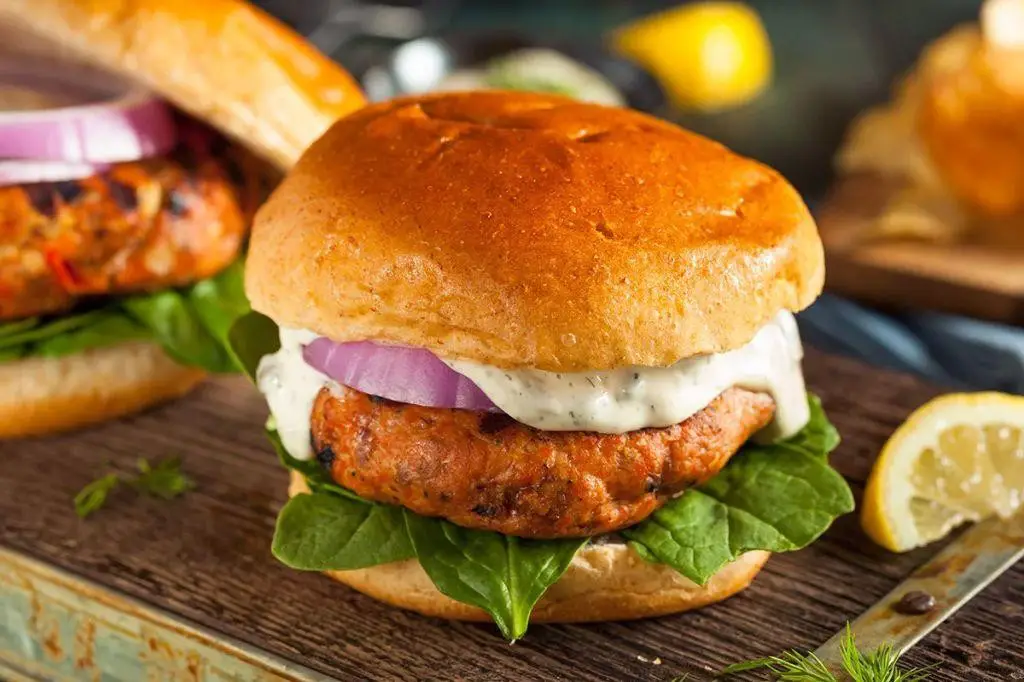 Salmon Burger with Dill Yogurt Sauce