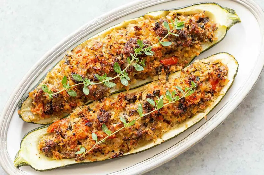 Sausage and Spinach Stuffed Zucchini Boats