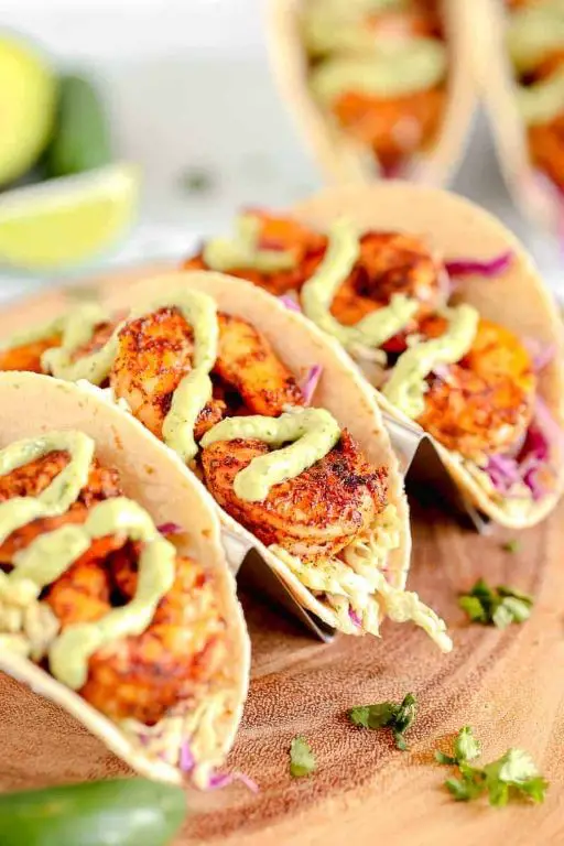 Shrimp Taco Pinwheels with Avocado Cream