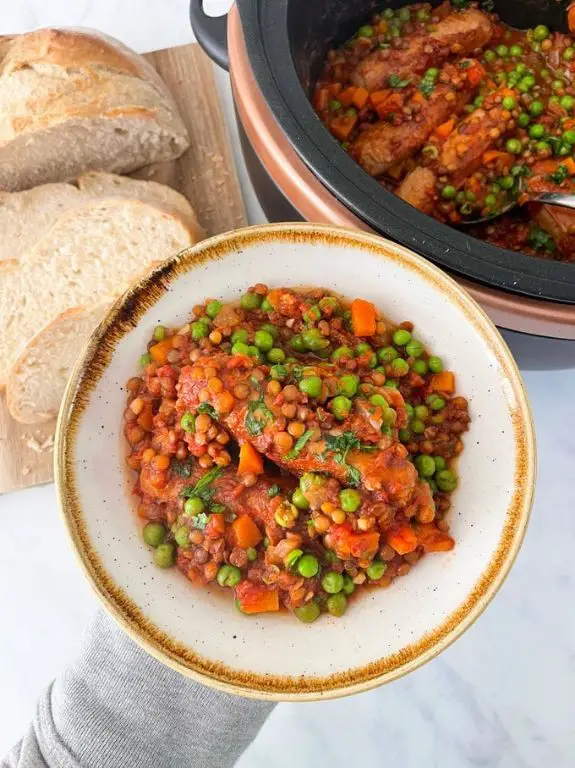 Smoky Lentil and Sausage Crockpot Casserole