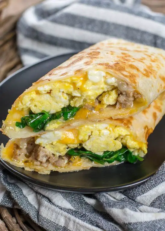 Spinach and Sausage Breakfast Burritos