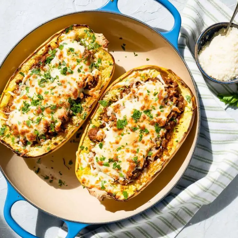 Stuffed Spaghetti Squash with Ground Beef and Cheddar