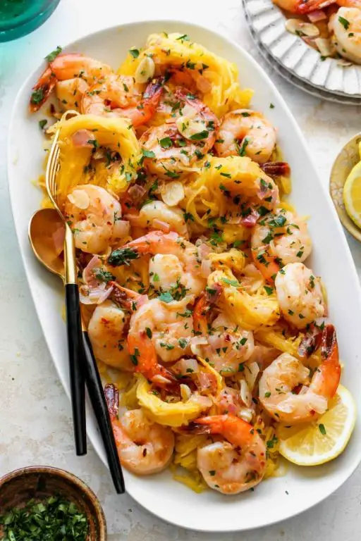 Stuffed Spaghetti Squash with Shrimp and Garlic Butter