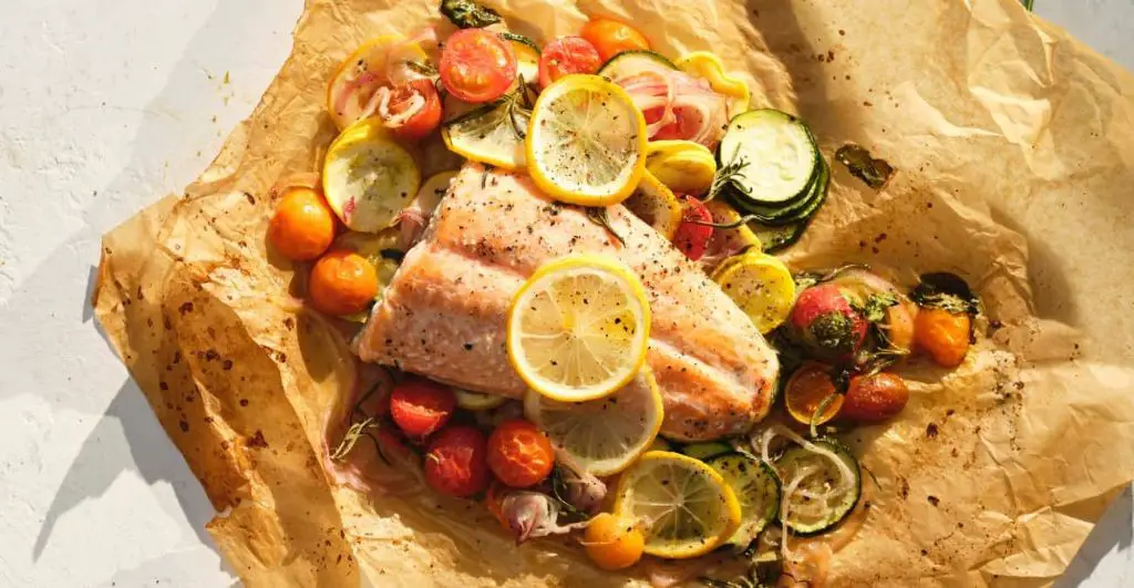 Sturgeon En Papillote with Herbs and Vegetables