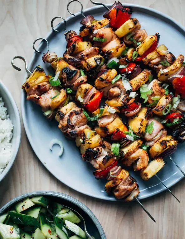 Sturgeon Kebabs with Pineapple and Bell Peppers