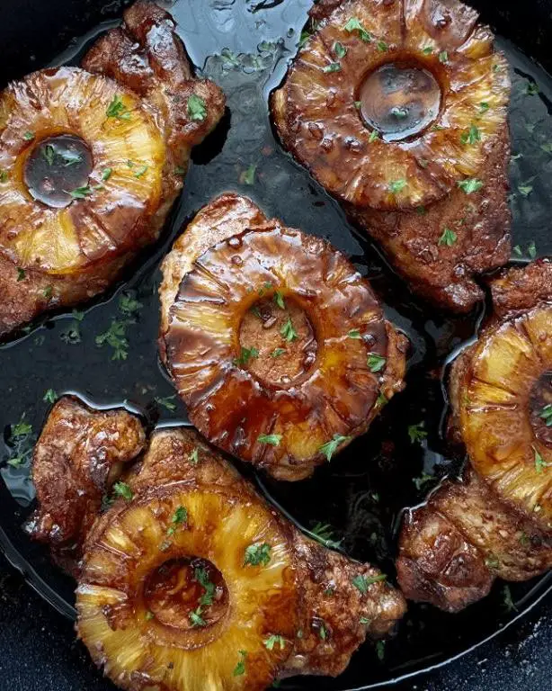 Teriyaki Pork Chop Skillet with Pineapple and Rice