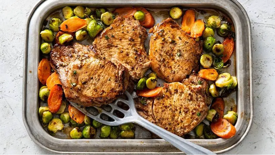 Thick Bone-In Pork Chops with Roasted Vegetables
