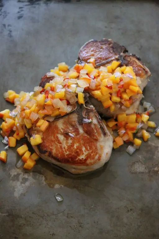 Thick Bone-In Pork Chops with Spicy Peach Chutney