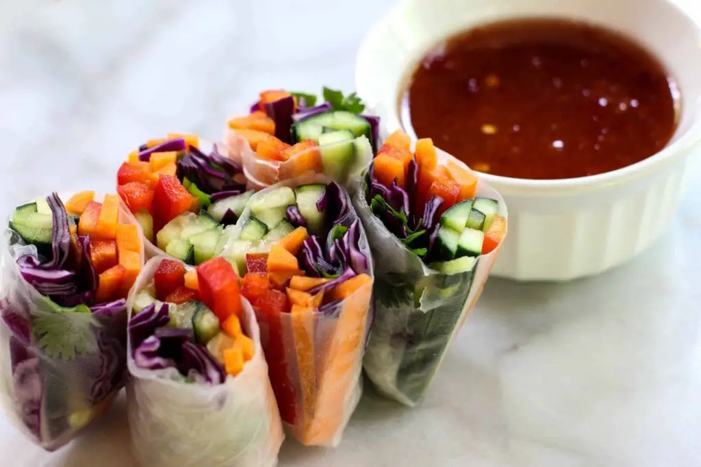 Vegetable Spring Rolls with Sweet Chili Sauce
