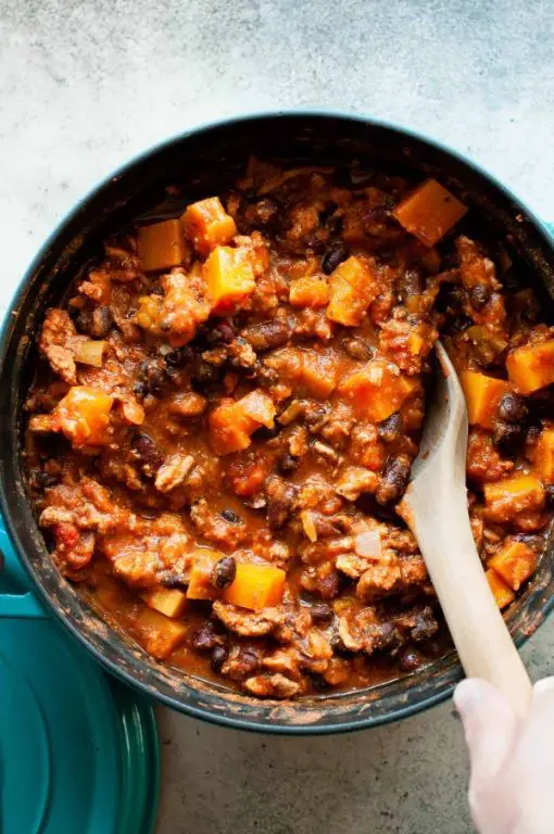 Whole Butternut Squash Chili with Ground Turkey