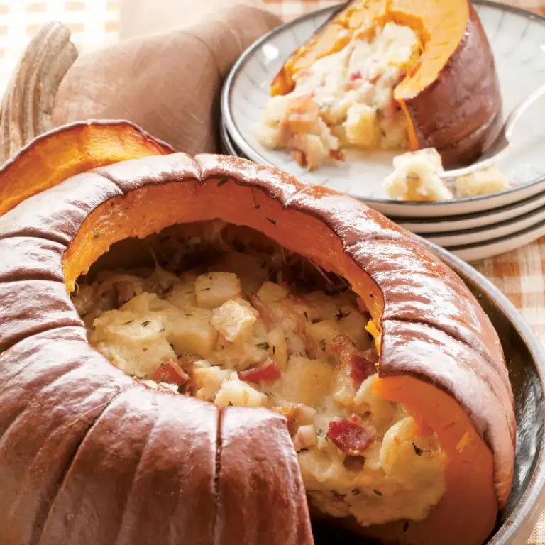 Whole Pumpkin Casserole with Cheese and Breadcrumbs