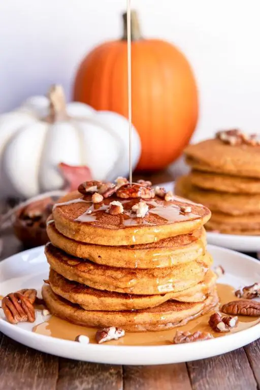 Whole Pumpkin Pancakes with Maple Syrup