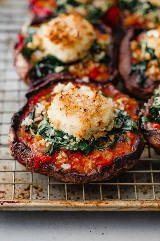 Wilted Lettuce and Goat Cheese Stuffed Portobellos