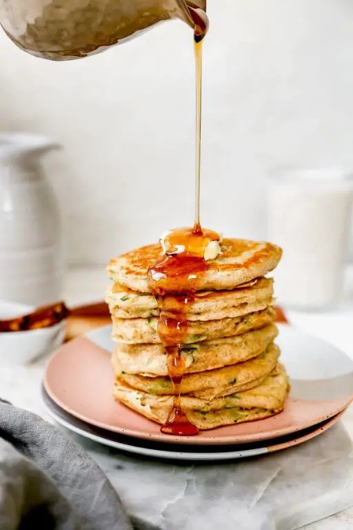 Zucchini Flour Pancakes with Maple Syrup