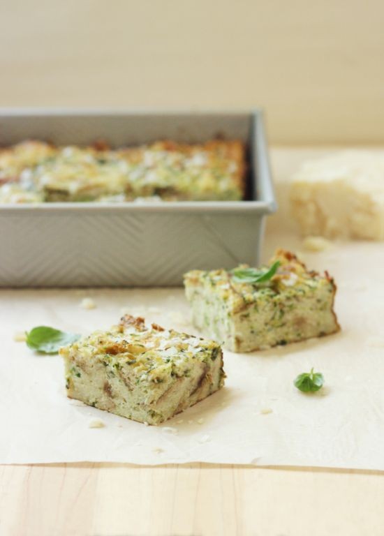 Zucchini and Goat Cheese Savory Bread Pudding
