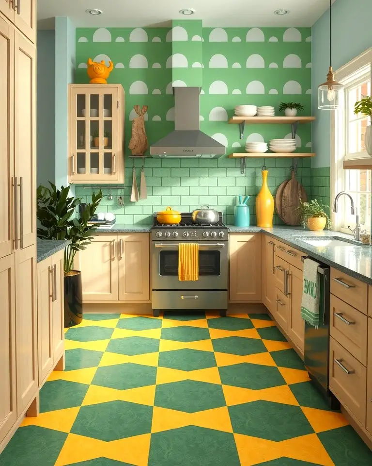 Green and Yellow Patterned Flooring