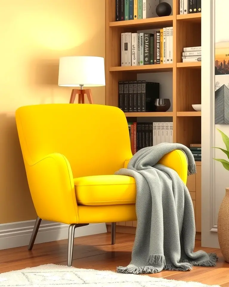 Yellow Armchair with Grey Throws