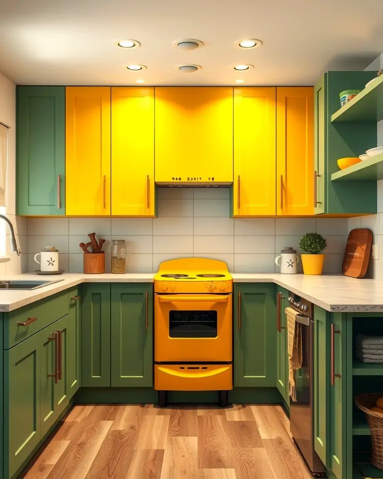 Yellow Appliances with Green Cabinets