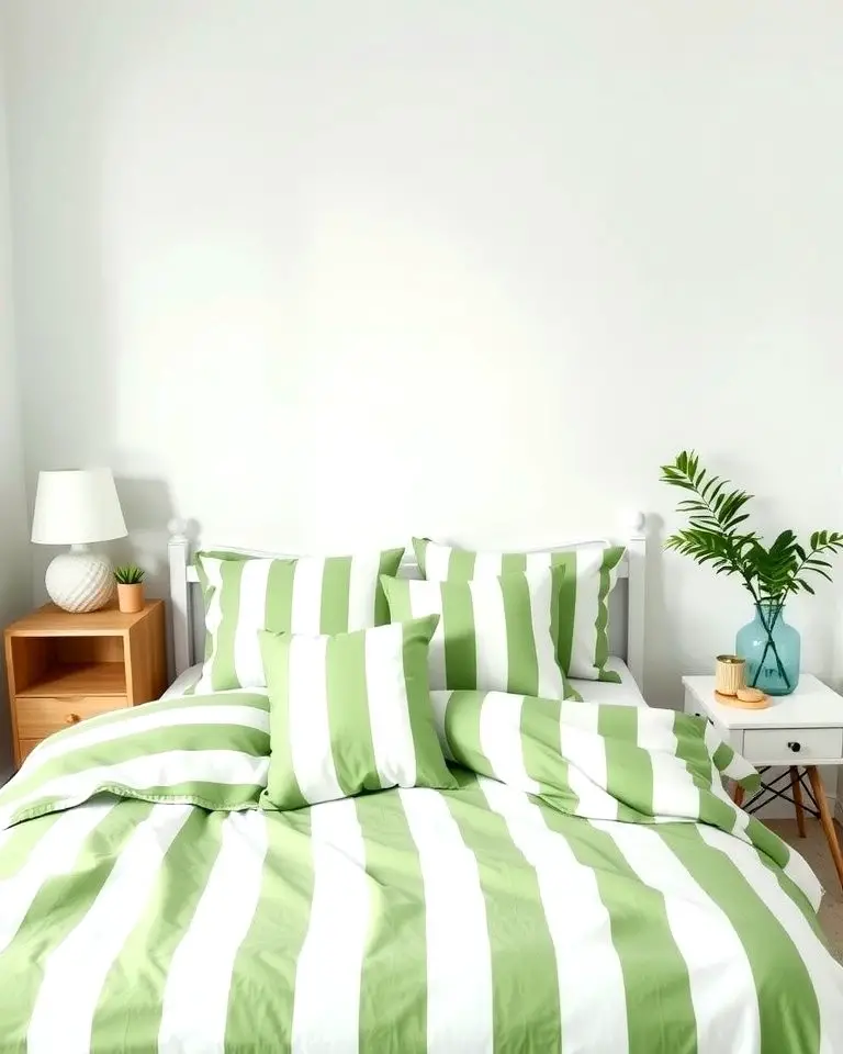 Green and White Striped Bedding