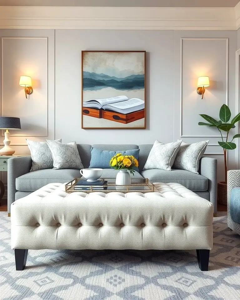 Grey and White Ottoman as a Centerpiece
