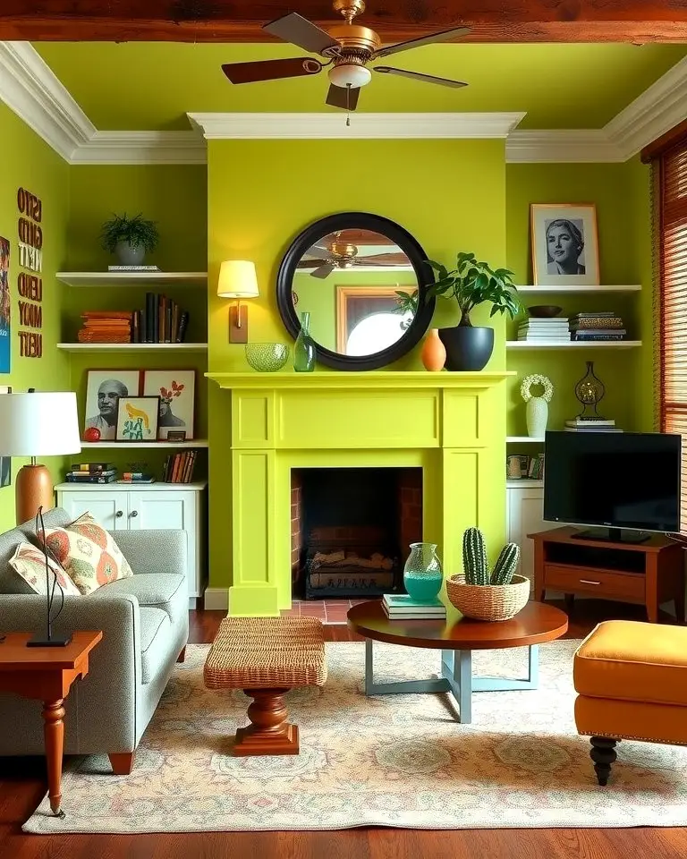 Chartreuse Painted Fireplace