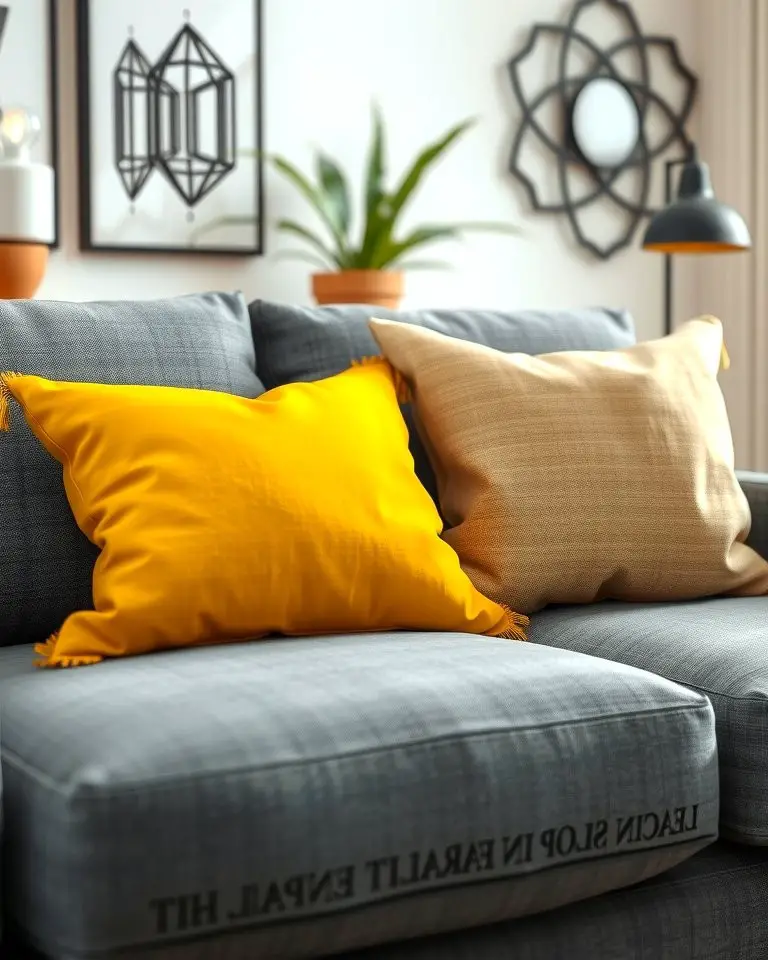 Grey Sofa with Yellow Throw Pillows