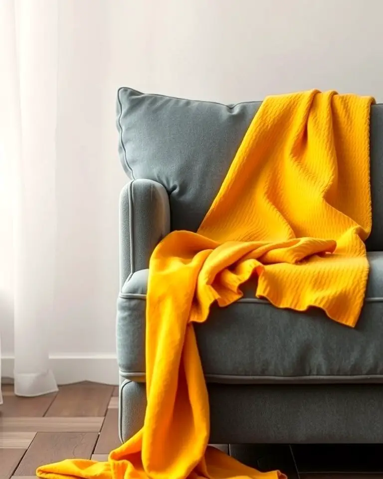 Grey Sofa with Yellow Throw Blanket