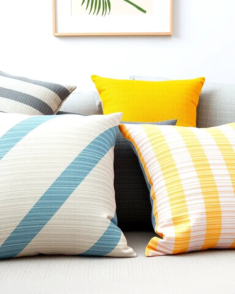 Grey and Yellow Striped Pillows