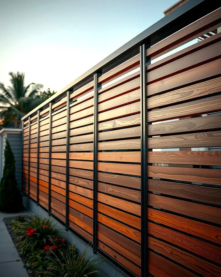 Sophisticated Lines with Wood Slats and Horizontal Metal Bars