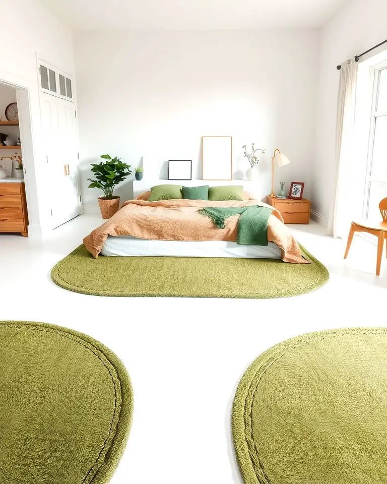 Green Area Rug on White Flooring