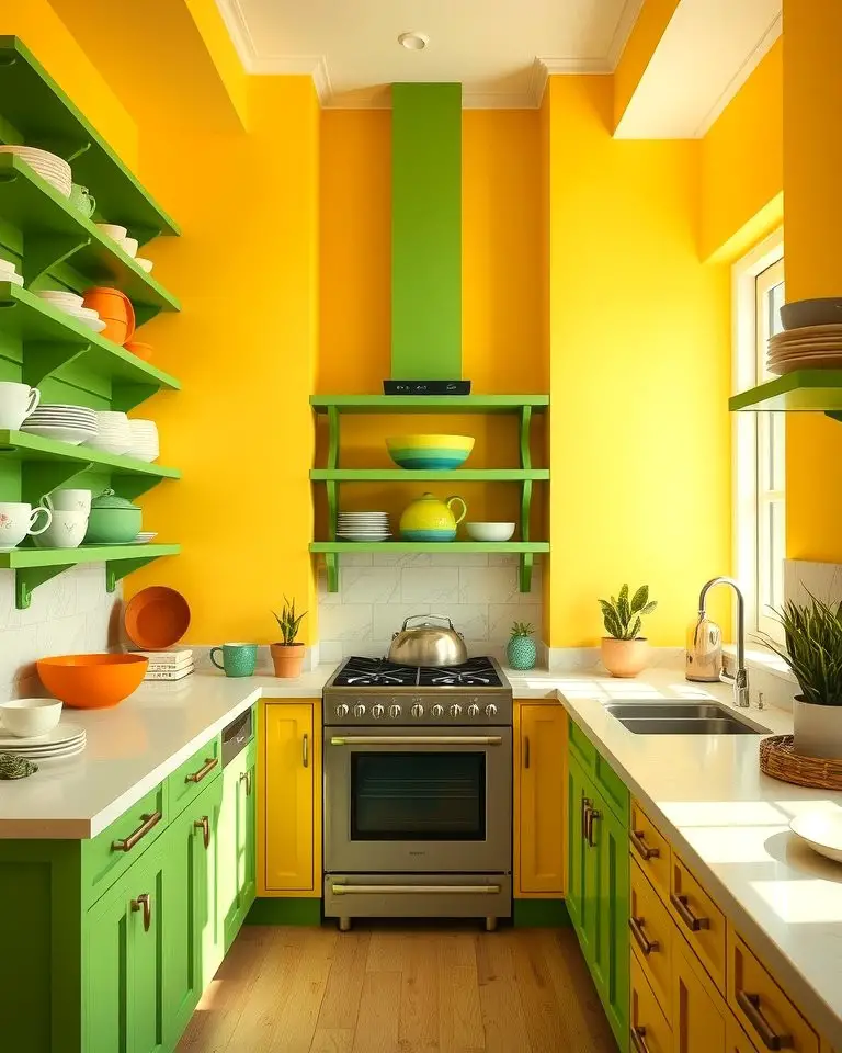 Yellow Walls with Green Shelving