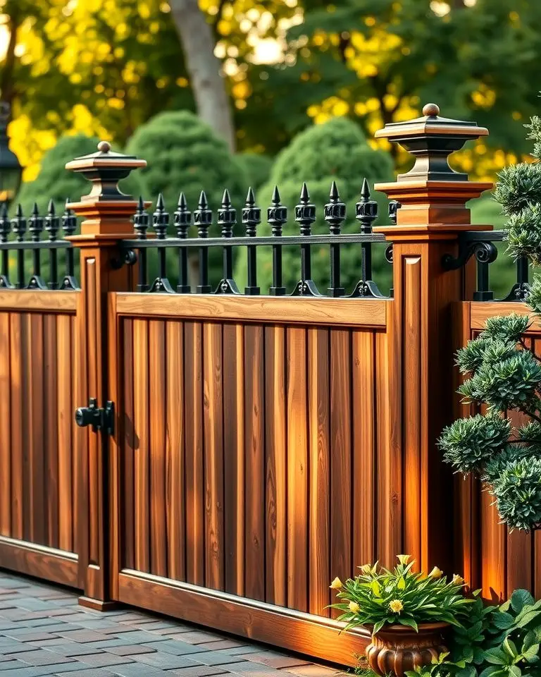 Privacy and Elegance with Solid Wood and Wrought Iron Accents
