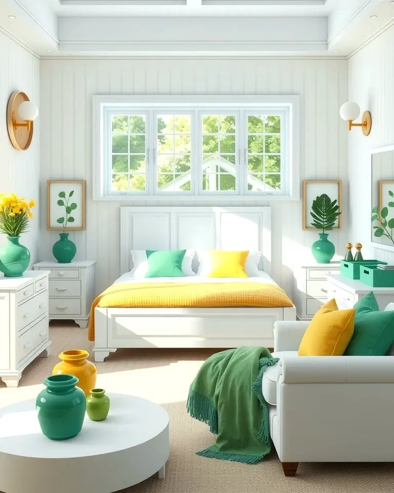 White Furniture with Green Accessories