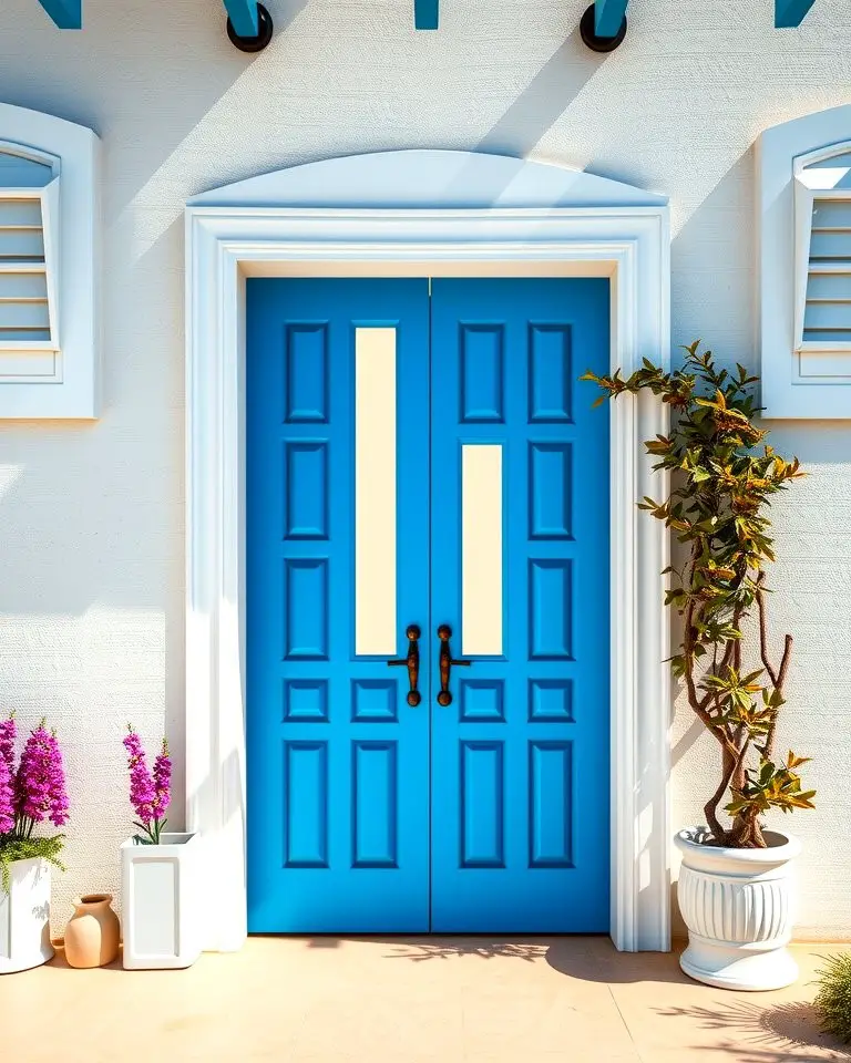 Mediterranean Blue Doors with White Frames