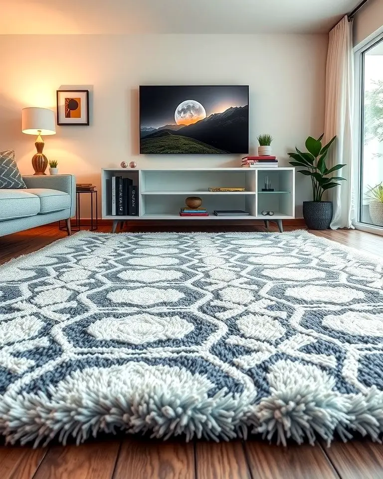 Plush Grey and White Area Rug