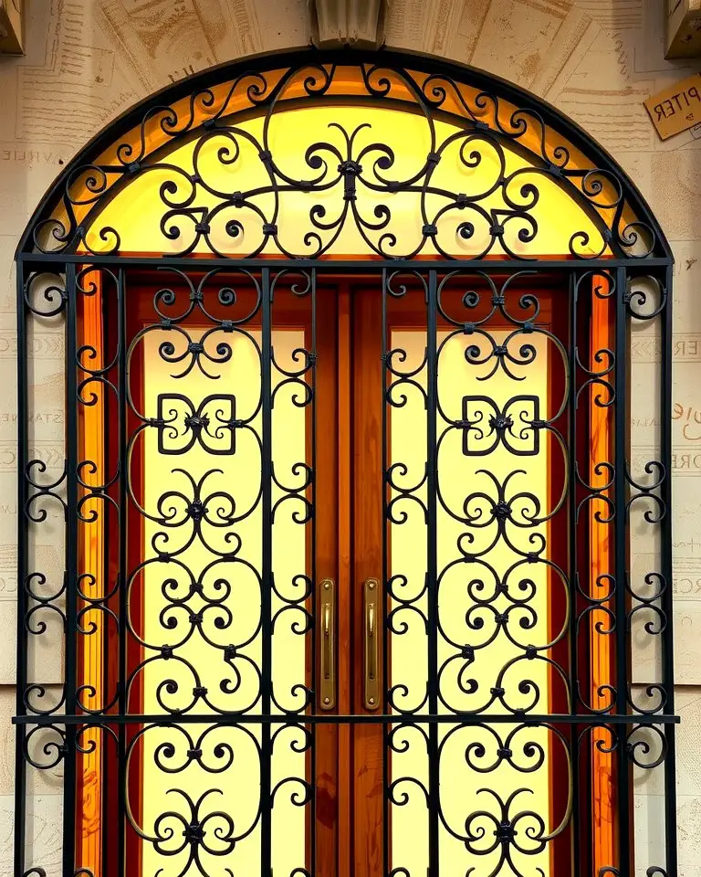Wrought Iron Grilles Over Glass