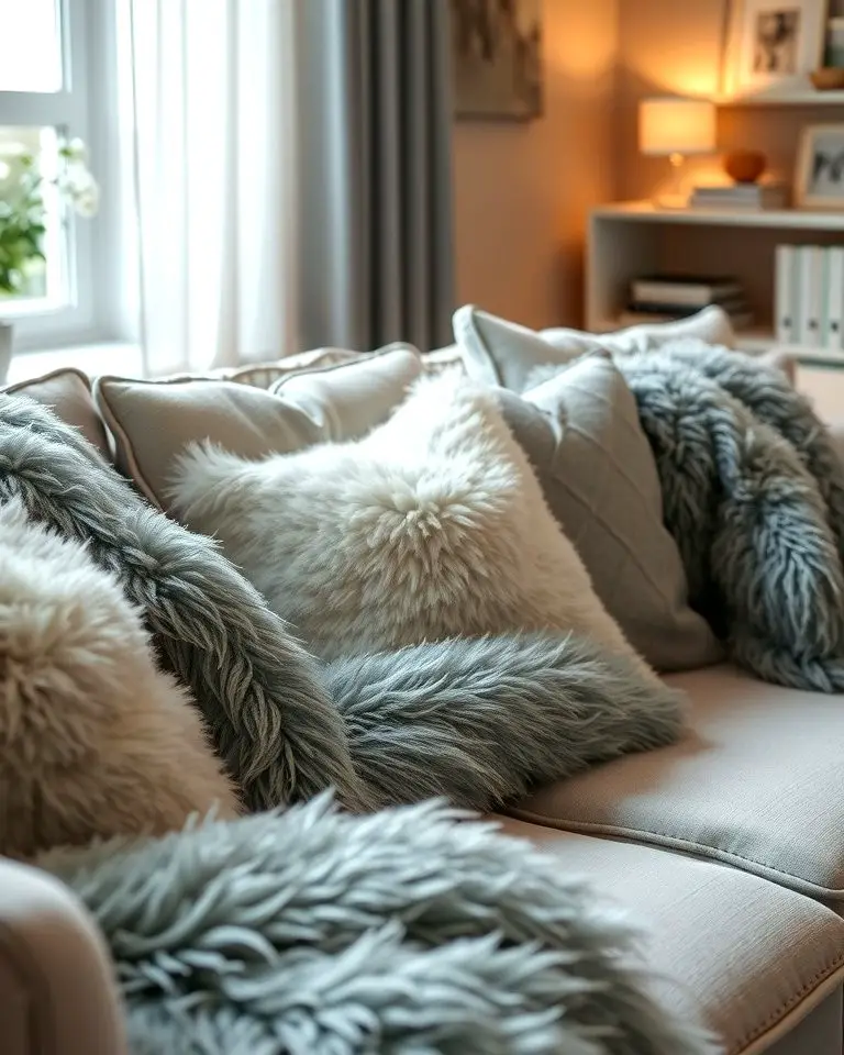 Grey and White Faux Fur Accents