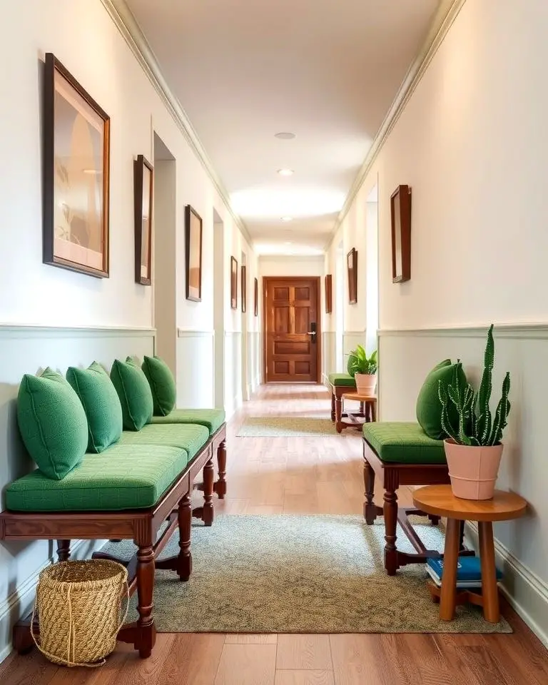 Green Cushioned Benches