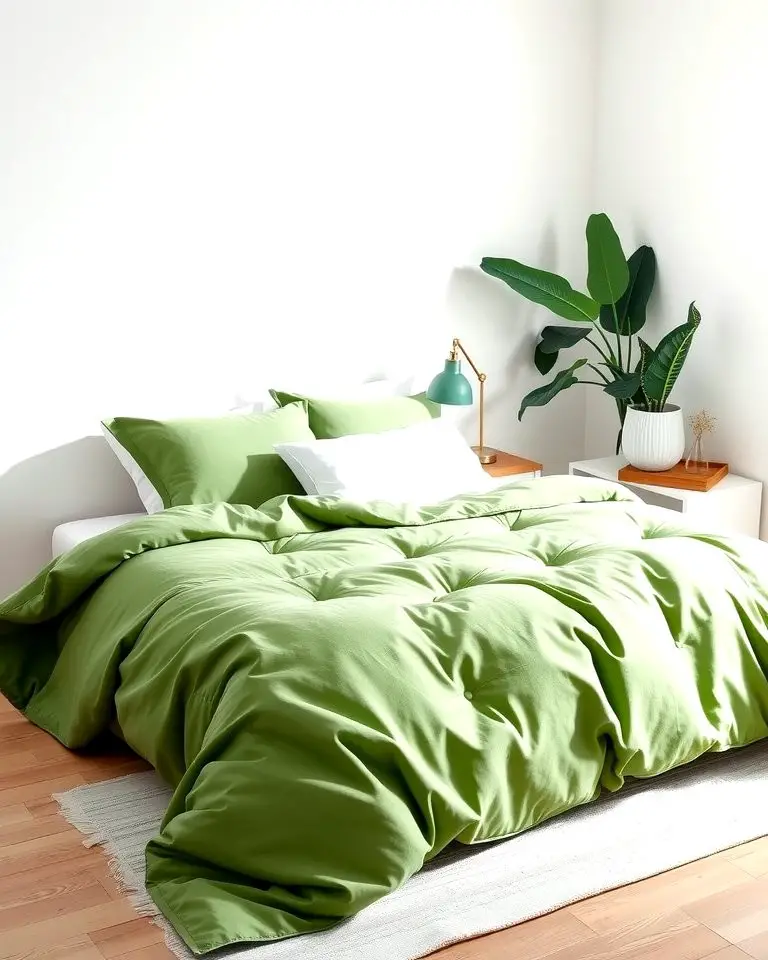 Green Duvet with White Sheets