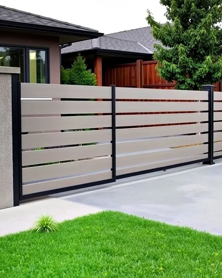 Horizontal Fence with Sliding Gate